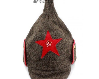 Soviet military Russian Red Army woolen winter warm gray hat USSR BUDENOVKA
