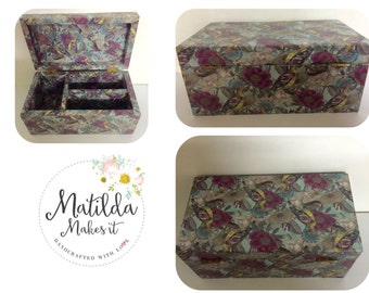 A Wooden Trinket Box Decoupaged in a 'Beautiful Bird' Design