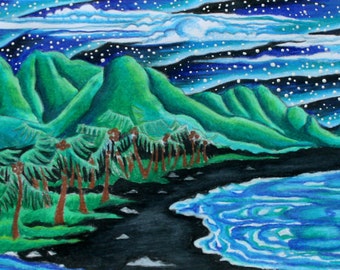 Hawaiian Hodgepodge,2008, Prismacolor (Greeting card)