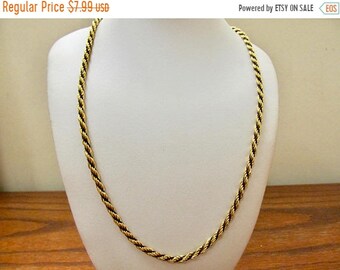 On Sale Vintage Black and Gold Tone Rope Chain Necklace Item K # 1579
