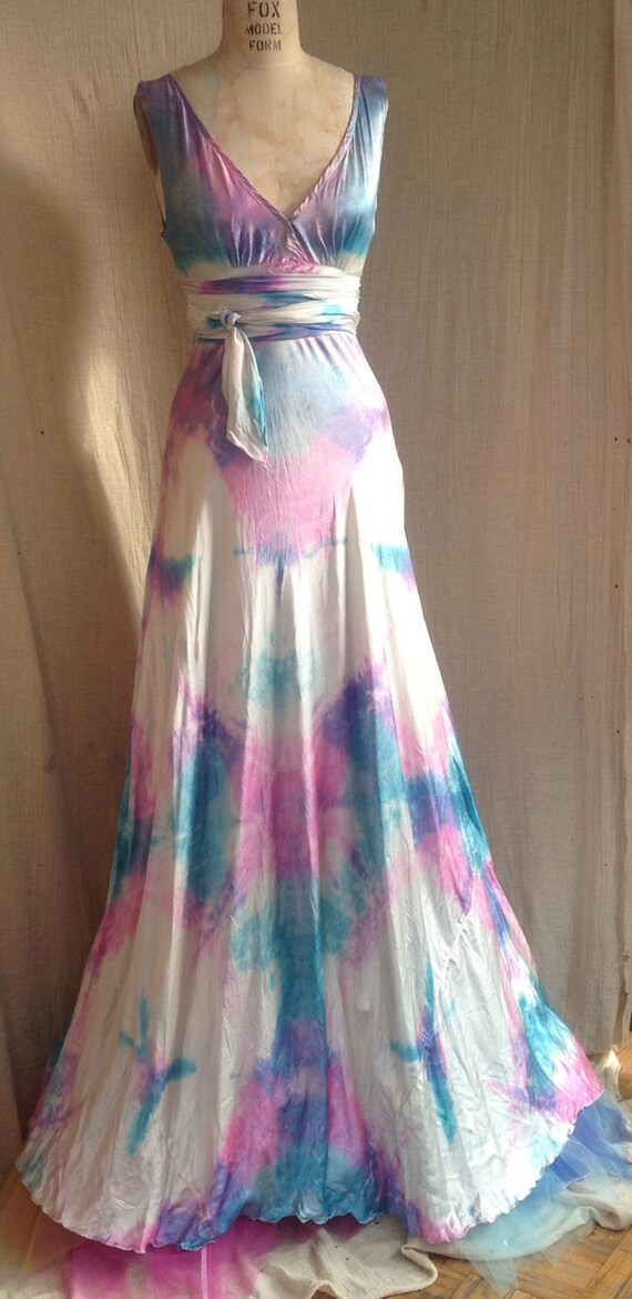 Vneck Wedding Dress Boho Bridal Island Wedding Dress Tie Dye