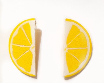 MADE TO ORDER ...Hand Painted Lemon Slice Earrings. Handmade