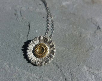 Daisy fine silver and 24k gold necklace