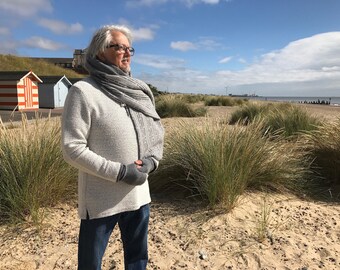 100% lambswool wrap or comfy scarf, Grey/Light Grey