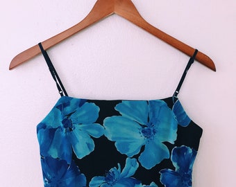Vintage 90s 2000s Blue Floral Y2K Party Dress