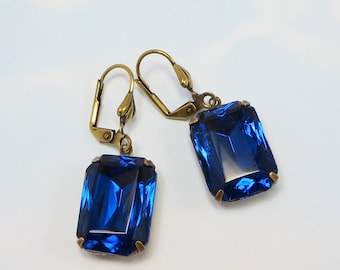 Capri Blue Earrings Sapphire Blue Earrings Vintage Glass Jewels Estate Style Hollywood Glamour