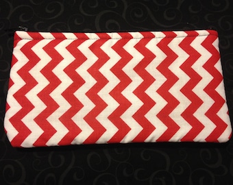 Red and White Chevron Pencil Case / Zipper Pouch, Coin Purse, Wristlet, or Cosmetic Bag #7