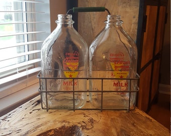 Vintage Milk Carrier with 2 Green's Dairy ACL Half Gallon Milk Bottles, All Star Dairies, York Pa
