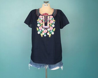 Mexican Embroidered Boho Peasant Top, Embroidered Top, Mexican Blouse, Mexican Boho Blouse, Boho Blouse, Size Small, TaraLynEvansStudio