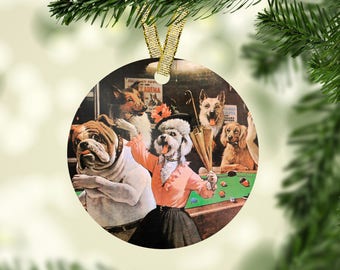 Scratched at Dawn Dogs Playing Pool Christmas Ornament - Great for the Tree in Your Man Cave or Game Room