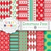 Christmas Pixie digital scrapbook paper, scandinavian folk, poinsettas, snowflakes, green, red, polka dots, Instant Download