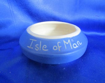 Vintage Souvenir Blue Devon Ware Sugar Bowl 'Isle of Man' by Devonmoor, Made in England