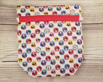 Where's Waldo Knitting Project Bag, Small Sock bag, project bag, small bag, drawstring bag, storage bag