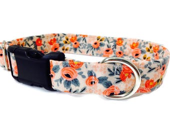 Rifle Paper Co Dog Collar, Floral Dog Collar, Girl Dog Collar, Peach Dog Collar, Custom Dog Collar, Vintage Inspired, "The Rosa Collection"