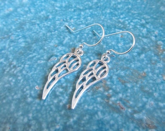 Wing earrings, sterling silver earrings, angel earrings, guardian angel