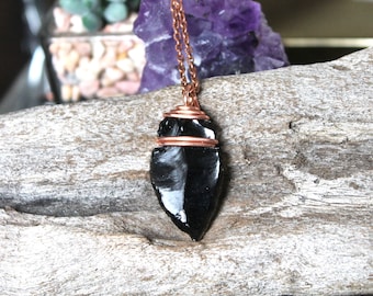 Obsidian Arrowhead Necklace - Stone Arrowhead Pendant - Hippie Necklace - Bohemian Jewelry - Obsidian Jewelry - Boho Necklace Stone Pendant