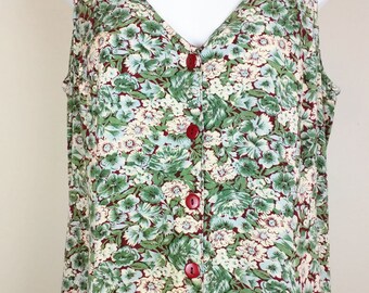 Vintage Dress Burgundy Floral Print Rayon Sleeveless Womens 11/12 L 90s S. Roberts