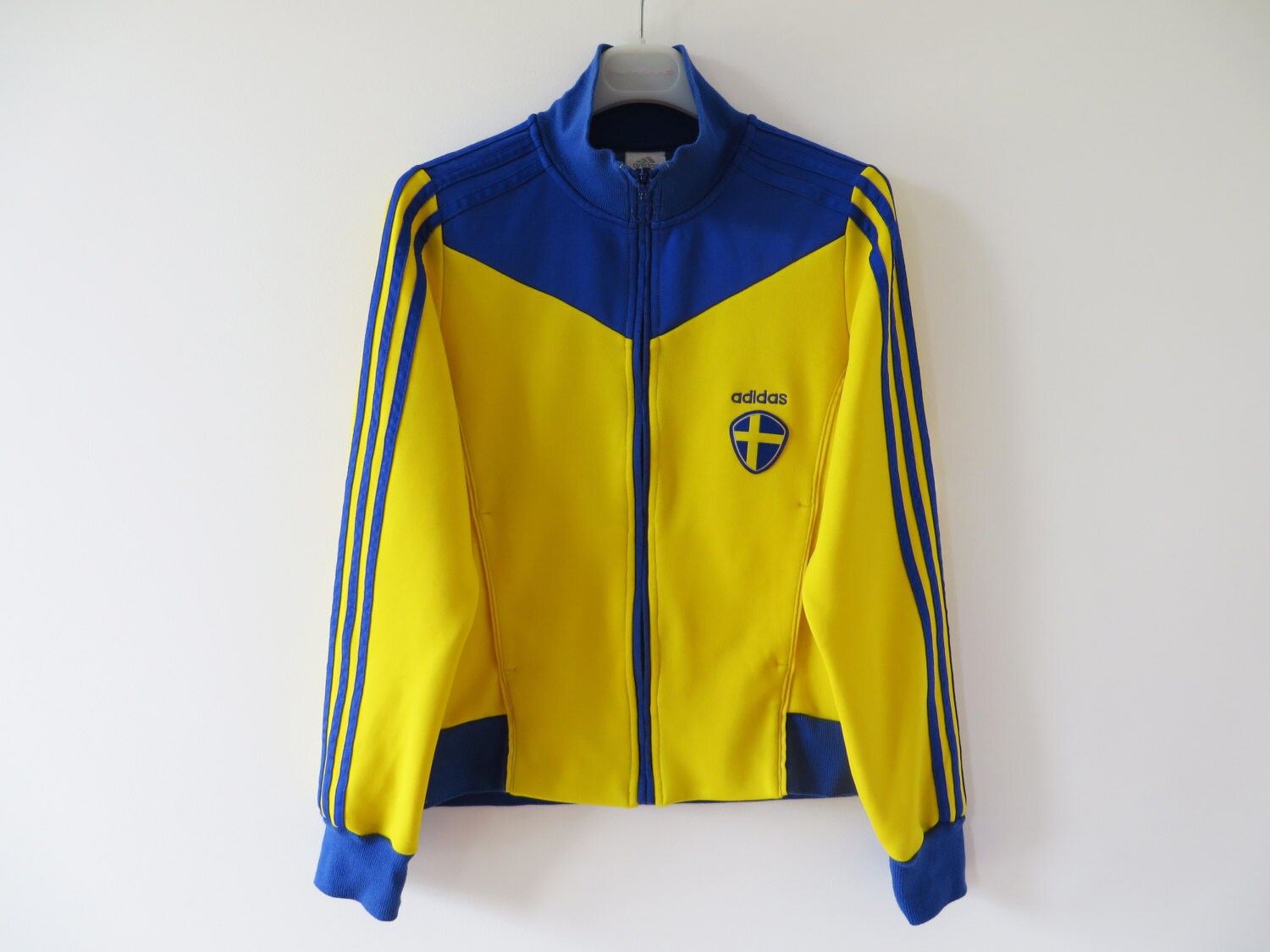 blue and yellow adidas jacket