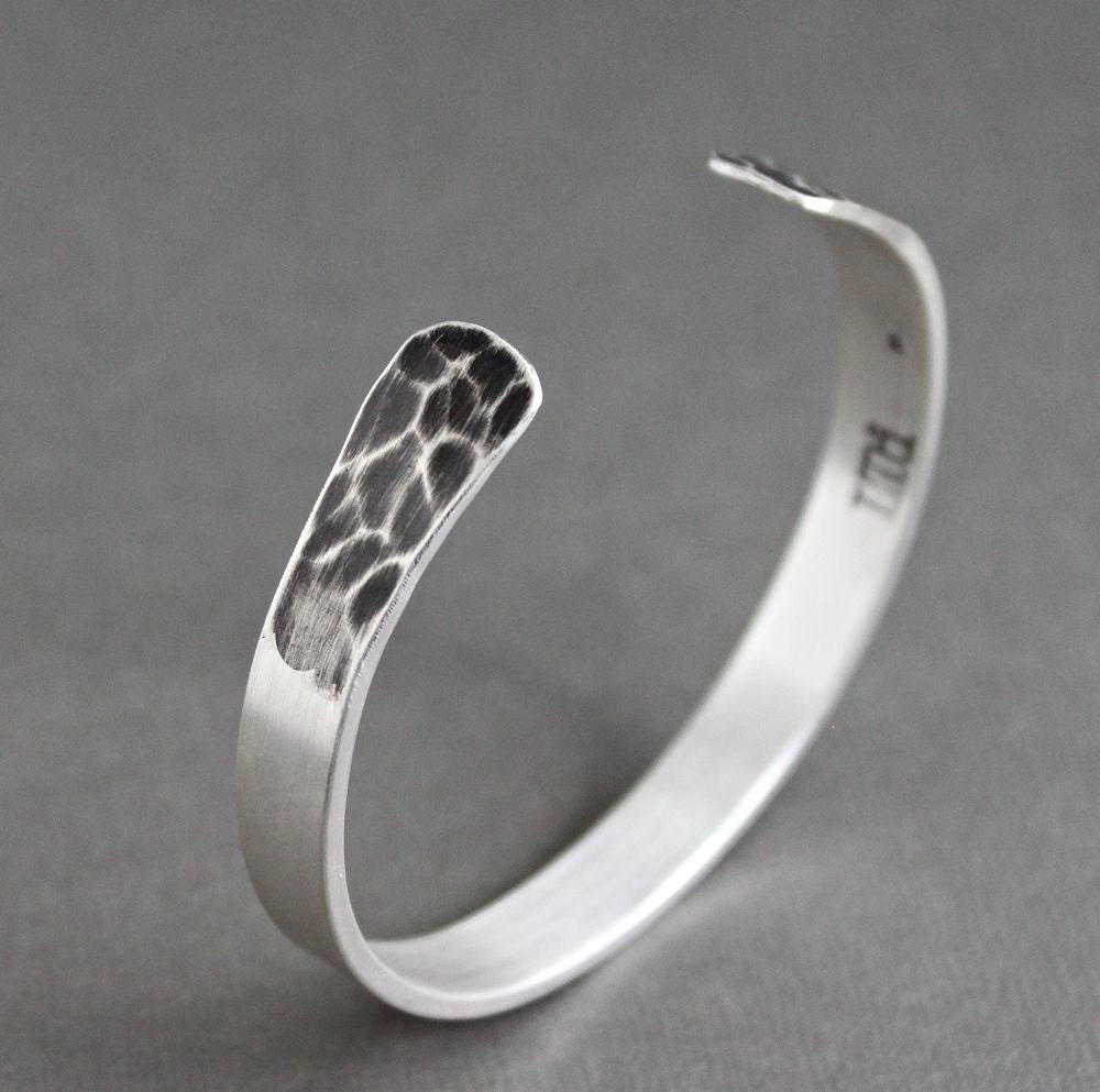 Mens Silver Bangle Bracelet Mens Hammered Silver Cuff