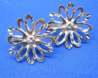 Christmas gift for woman Silver flower earrings Everyday lightweight latch back earrings covering ear lobe Bohemian fashion silver plated