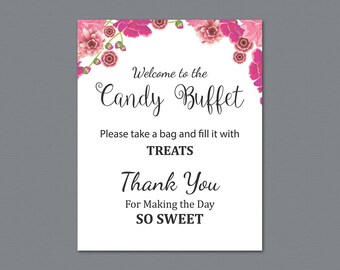 Candy Buffet Sign, Printable Candy Bar Sign, Pink Flowers Wedding Table Sign, Grab a Treat Sign, Baby Shower, Bridal Shower Decor, A005