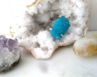 Aqua Druzy Ring