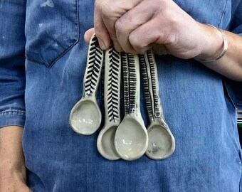 spoon, ceramic spoon, handmade spoon, black and white spoon, stir spoon