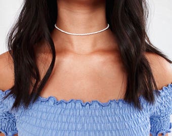 seed beaded choker - white choker, black choker, blue choker, glass bead choker, seed bead choker, dainty, delicate, simple, boho
