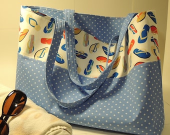 Lined Beach Bag with Flip Flops