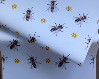 Honey bee, bee, wrapping paper, gift wrap, for bee lovers, bee keepers, honeycomb, read description