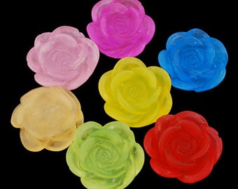 Flower Cabochons Bulk Resin Flowers Rose Flat Backs 18mm Flowers Embellishments Wholesale Flatbacks 50 pieces