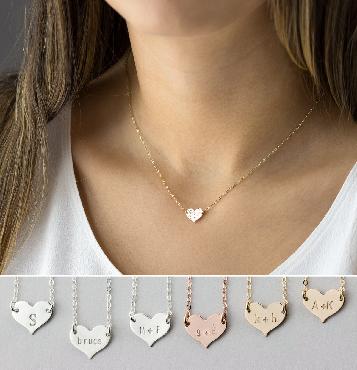 Small Heart Necklace Dainty Personalized 14k Gold Fill