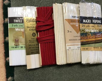 Vintage Piping Twill Tape Shoulder Straps Fabric Notions (Lot of 6)