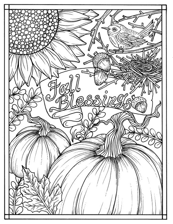 Download Fall Blessings Instant digital Coloring page Autumn