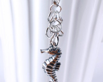 Seahorse Dust Plug Charm - Silver Plated Brass Animal Charm, Mini Chainmail, Beach Cell Phone Charm