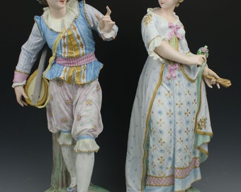 19C Vion\Baury figurines "Lady with Fan & Man with Lute"