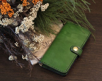 Green wallet purse leather women cardholder Phone Case BILLFOLD