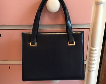 Vintage 60's Structured Navy Satchel Frame Purse