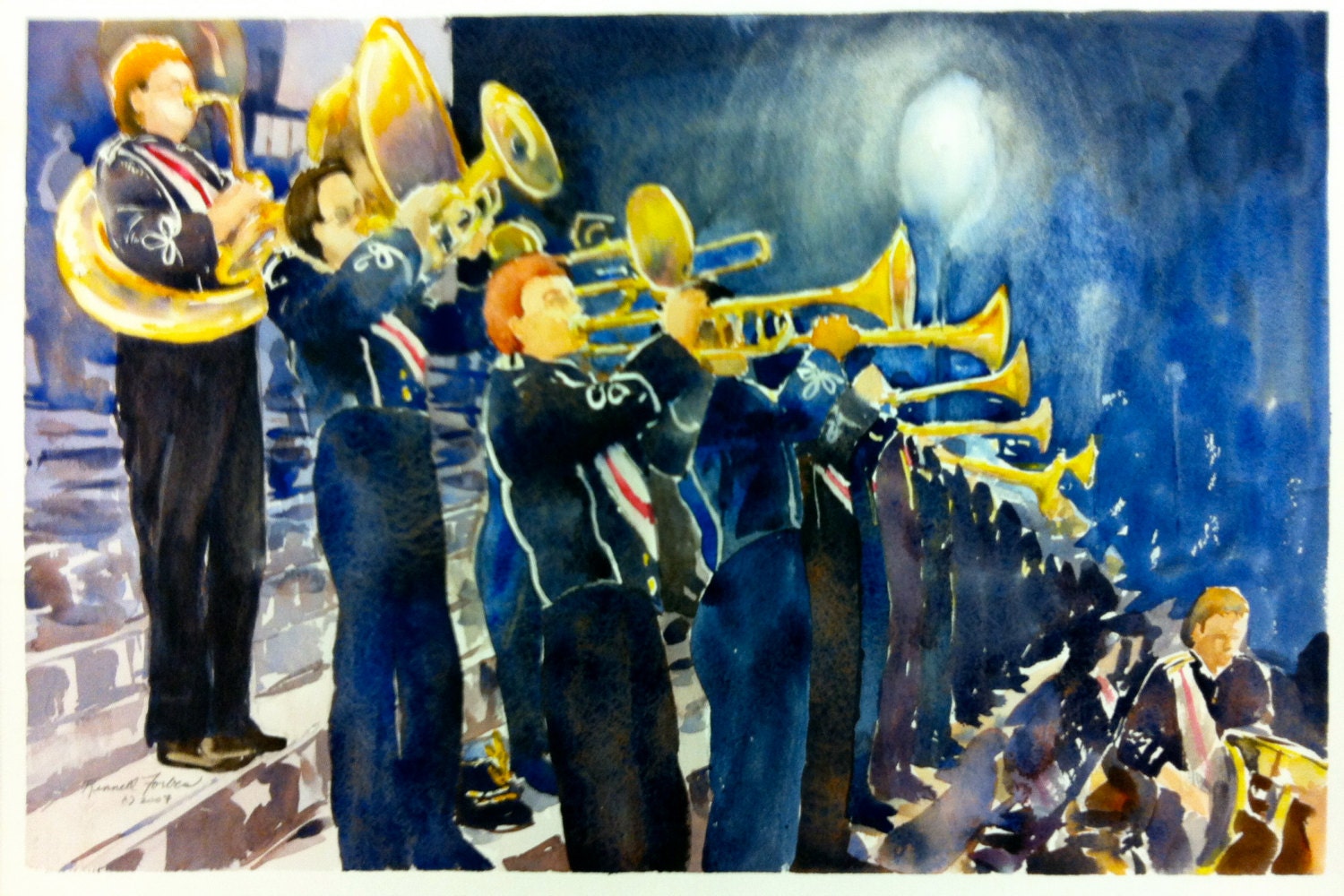 Marching Band Brass Section Original Watercolor Large Painting