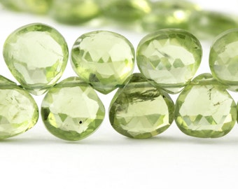 Peridot Heart Briolettes August Birthstone Heart Briolettes Set of 2 or 5, 6.6-6.7mm x 7.4-7.9mm, Lime Green Apple Heart Faceted Gemstone KJ