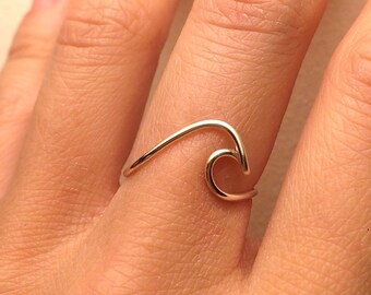 Wave Ring -Sterling Silver /14K Gold /Rose Gold-Filled /Turquoise Blue Wire -Ocean Beach Sea Surfer Island Jewelry -ADJUSTABLE -Graduation