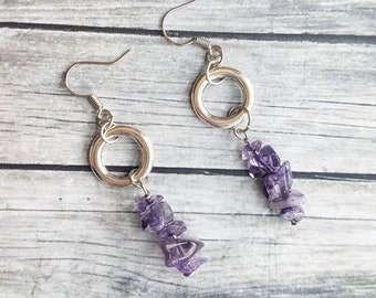Amethyst earrings, simple dainty minimalist earrings, dangle drop purple earrings, everyday earrings, natural amethyst gemstone earrings