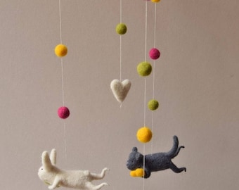 Needle Felted Bunny Mobile, Bear Mobile, Cat mobile