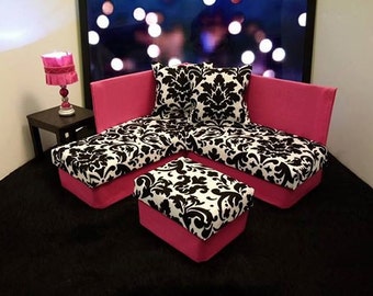 Playscale / 1:6 Scale Fashion Doll Furniture for Barbie / Monster High /Blythe - Damask Sectional Sofa