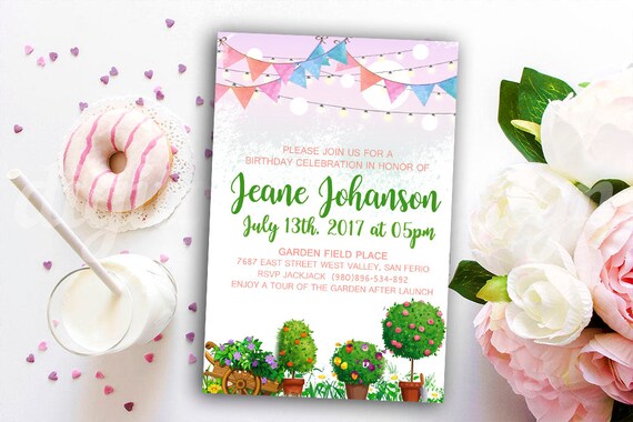 garden party invitation custom invitation birthday summer