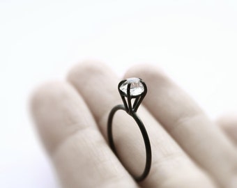Auge - Herkimer Diamanten oxidiertem Silber Ring - natürlichen Herkimer Diamanten oxidiert Sterling Silberring - minimalistischen Verlobungsring