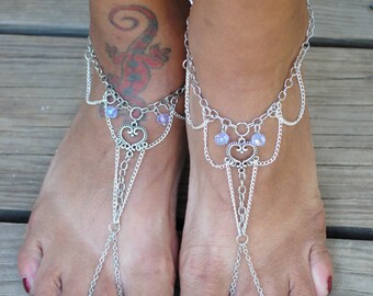 Romantic Silver Chain Barefoot Sandals// Boho Foot Jewelry// Beach Wedding Anklets