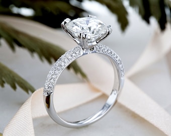 Near-Colorless (F-G) Moissanite Engagement Ring with Micro-Pave Diamond 3 CTW 14k White Gold