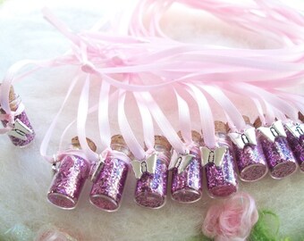 Butterfly Party Favors, 10 Pink Glitter Butterfly Necklaces Silver Butterfly Charm Birthday Party Baby Shower Wedding Favor Garden Party