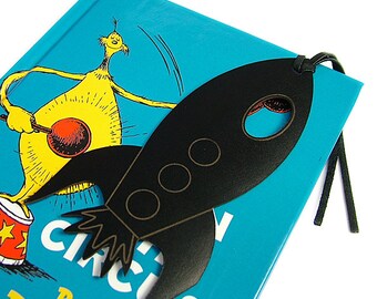Kids spaceship leather bookmark rocket ship outer space rocket laser cut space ship literary gift kids gift readers unique bookmarks